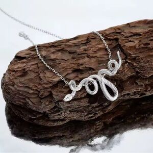 Silver Coiled Hanging Serpent Snake Pendant Gothic Biker Punk Necklace